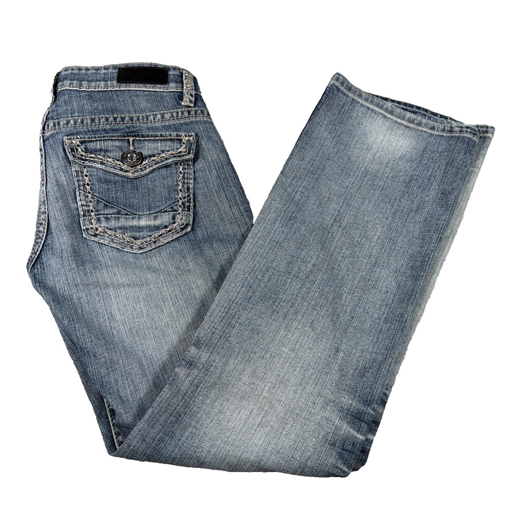 Daytrip Womens Leo Bootcut Blue Jeans 28R (FITS 31 X 31 Embroidered Thick Stitch
